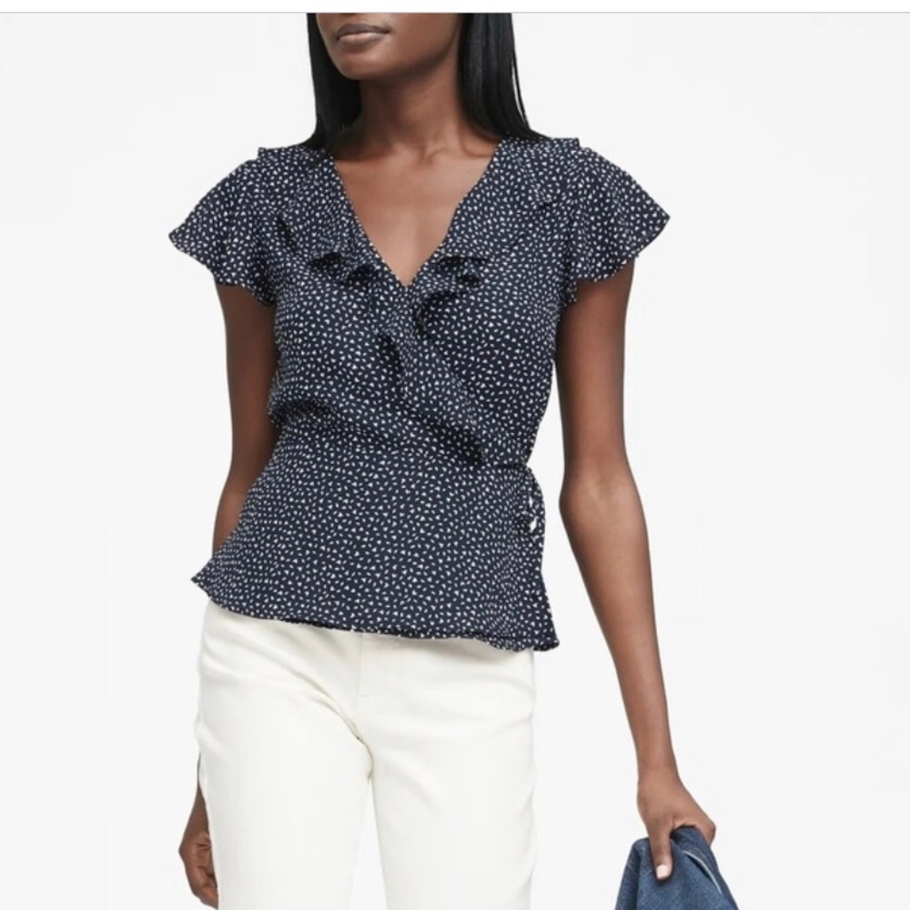 NWT Banana Republic's Leaf Print Ruffle-Wrap Top - Picture 2 of 7
